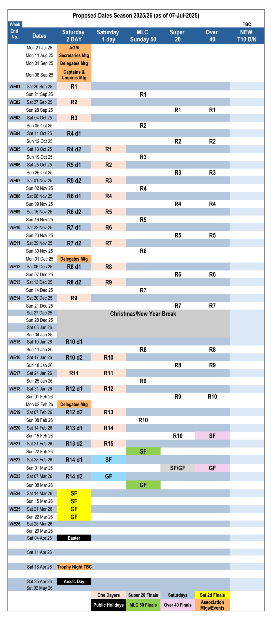 Season Calendar 26/07/24